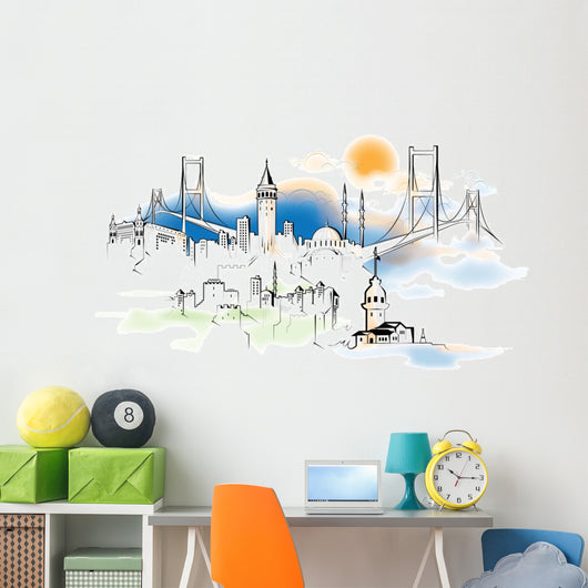 Istanbul Skyline Illustration Wall Decal