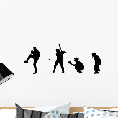 Baseball Silhouettes Wall Decal Sticker Set Wall Decal shown on a wall
