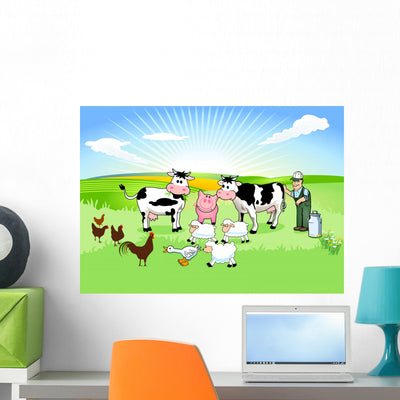 Farmer with His Animals shown on a wall