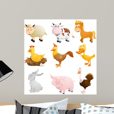 Farm Animals shown on a wall