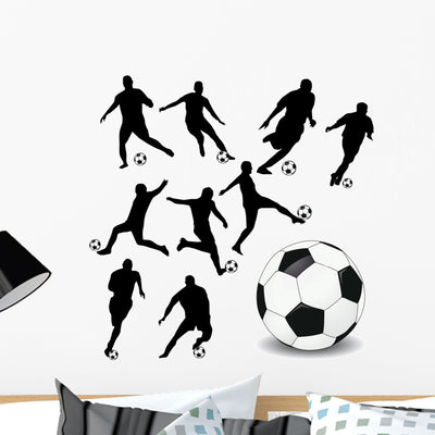 Soccer Players Wall Mural shown on a wall