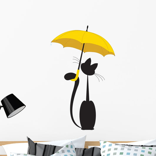 Cat in Umbrella Wall Decal