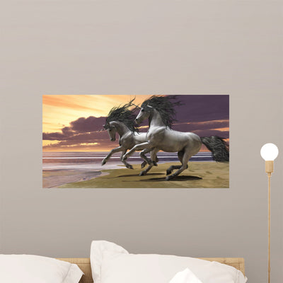 Playing Unicorns Part 1 Wall Mural shown on a wall