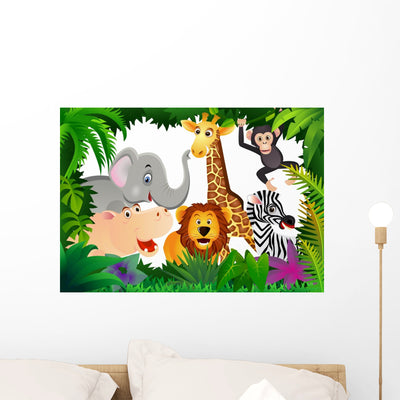 Animal Jungle Wall Mural shown on a wall