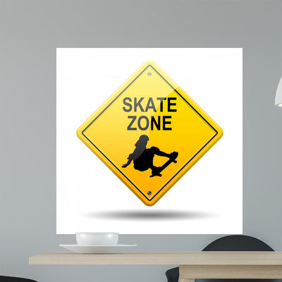 Signal Yellow Text Skate Wall Decal shown on a wall