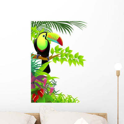 Toucan Bird Jungle Wall Decal shown on a wall