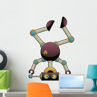 Strange Cute Colorful Robot Wall Decal shown on a wall