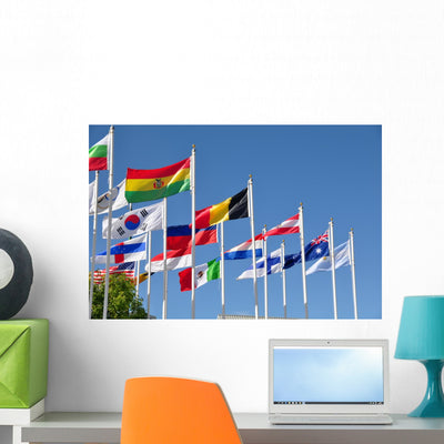 National Flags World Wall Mural shown on a wall