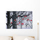 Bullfinches on trees in winter city Wall Mural