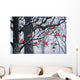 Bullfinches on trees in winter city Wall Mural