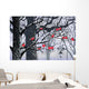 Bullfinches on trees in winter city Wall Mural