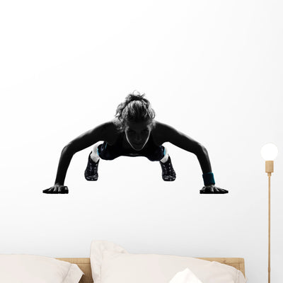 Woman Workout Fitness Posture Wall Decal shown on a wall