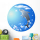 Round Background With Dolphin Clouds and Bubbles Wall Decal