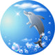 Round Background With Dolphin Clouds and Bubbles Wall Decal