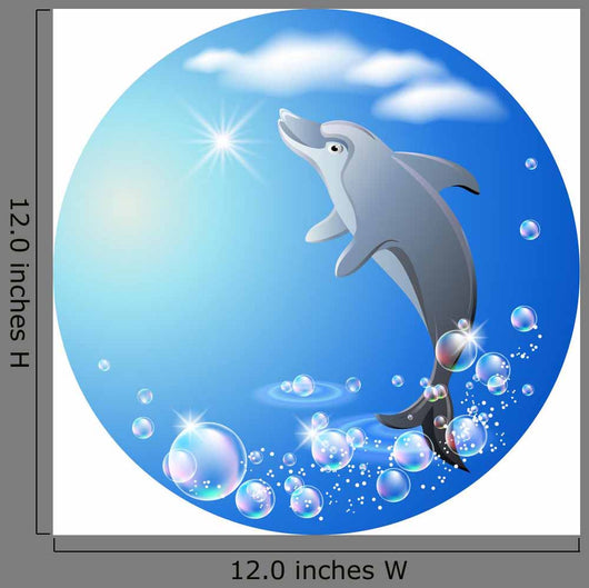 Round Background With Dolphin Clouds and Bubbles Wall Decal