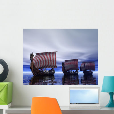 Viking Ships shown on a wall