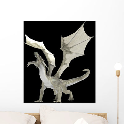 White Dragon Wall Mural shown on a wall