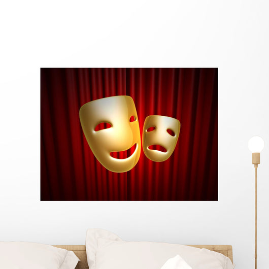 comedy and tragedy masks over red curtain Wall Mural