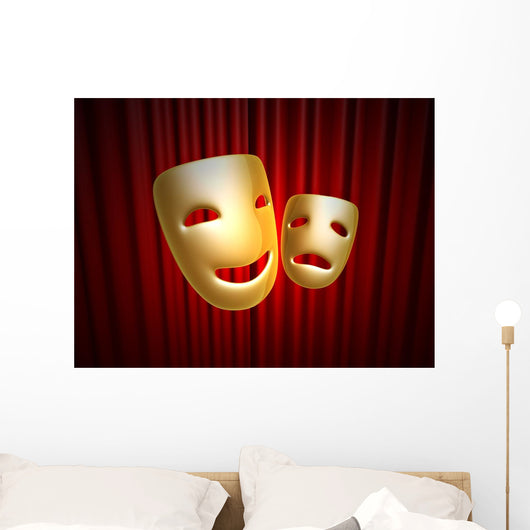 comedy and tragedy masks over red curtain Wall Mural
