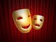 comedy and tragedy masks over red curtain Wall Mural