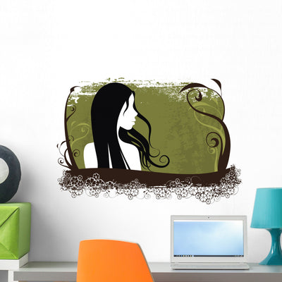 Floral Woman Wall Decal shown on a wall