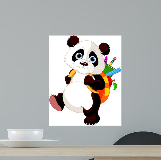 Cute Panda Go to School Wall Mural