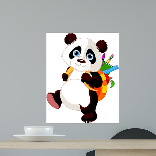 Cute Panda Go to School Wall Mural