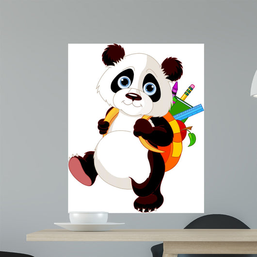 Cute Panda Go to School Wall Mural