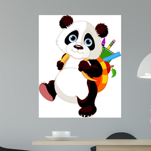 Cute Panda Go to School Wall Mural