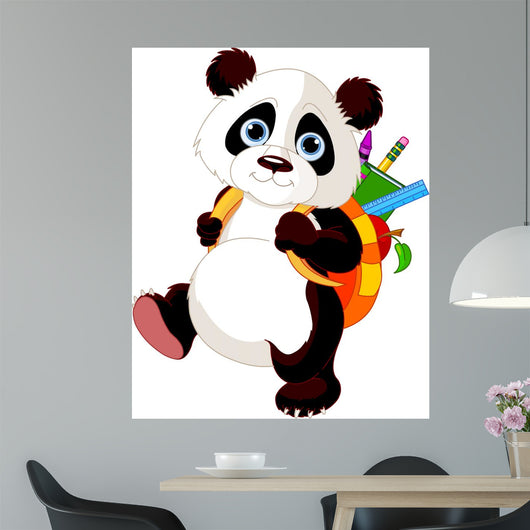 Cute Panda Go to School Wall Mural