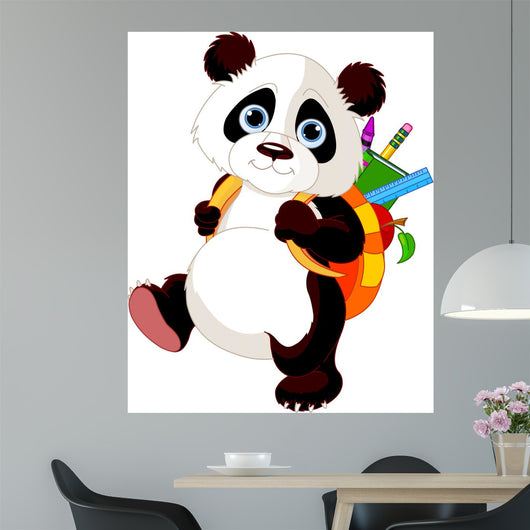 Cute Panda Go to School Wall Mural