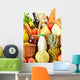 Groceries Wicker Basket White Wall Mural