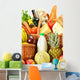 Groceries Wicker Basket White Wall Mural