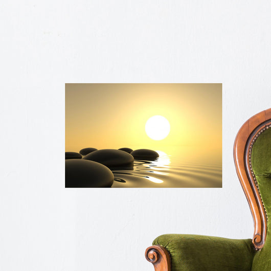 Zen Stones in Water on White Background Wall Mural