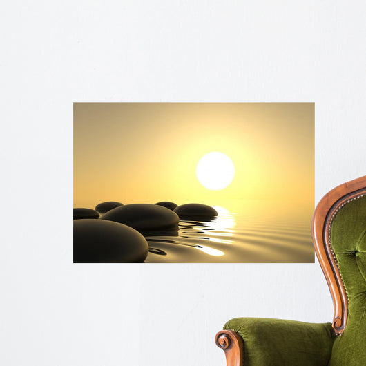 Zen Stones in Water on White Background Wall Mural
