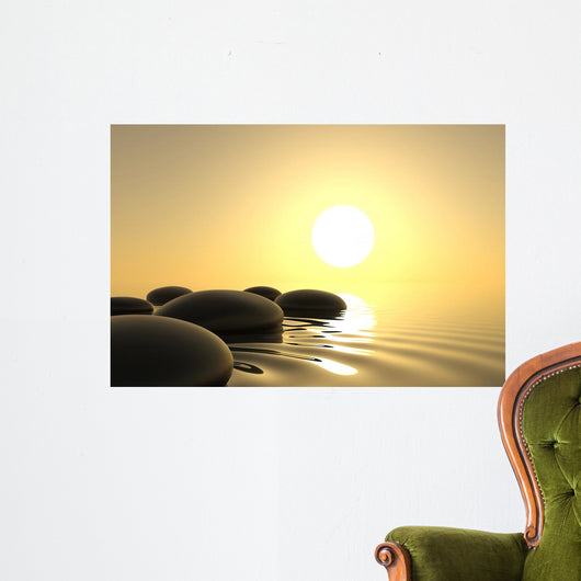 Zen Stones in Water on White Background Wall Mural