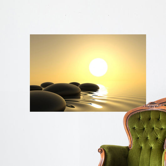 Zen Stones in Water on White Background Wall Mural