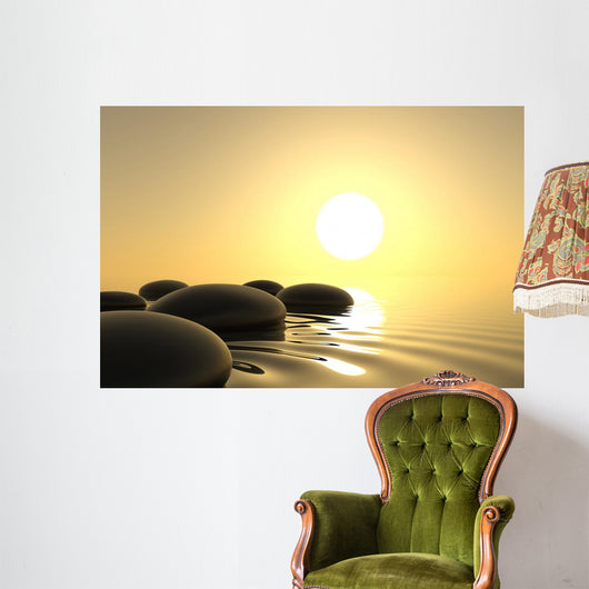 Zen Stones in Water on White Background Wall Mural