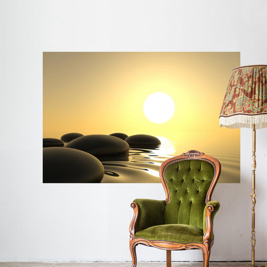 Zen Stones in Water on White Background Wall Mural