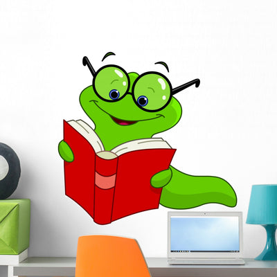 Book Worm Wall Decal shown on a wall