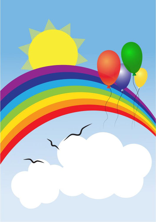 Rainbow, sun, balloons and clouds with a place for a text Wall Mural