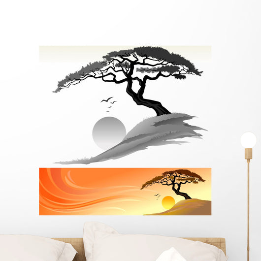 Tree and Sun Landscape Wall Mural