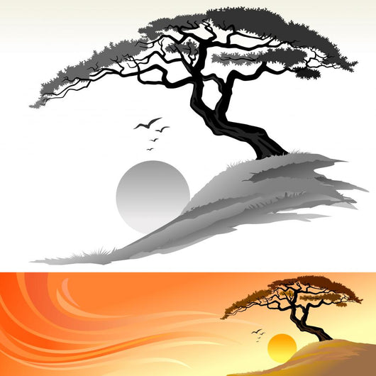 Tree and Sun Landscape Wall Mural