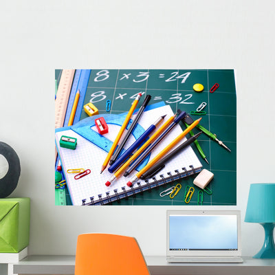 Back to School Supplies Wall Mural shown on a wall