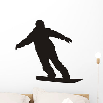 Snowboarder Silhouette Wall Decal shown on a wall