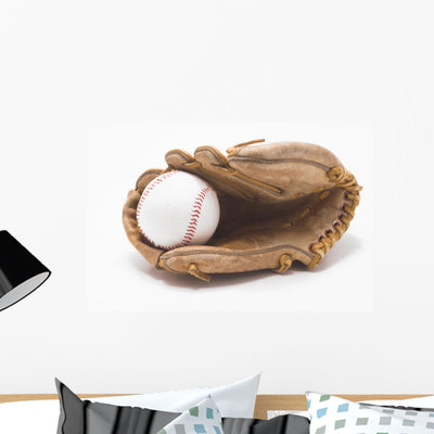 Baseball and Baseball Glove Wall Decal shown on a wall