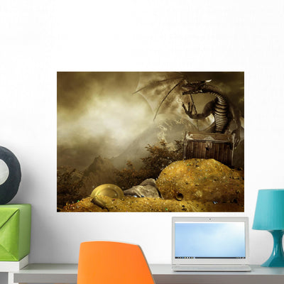 Dragon Fantasy Scenery and Wall Mural shown on a wall