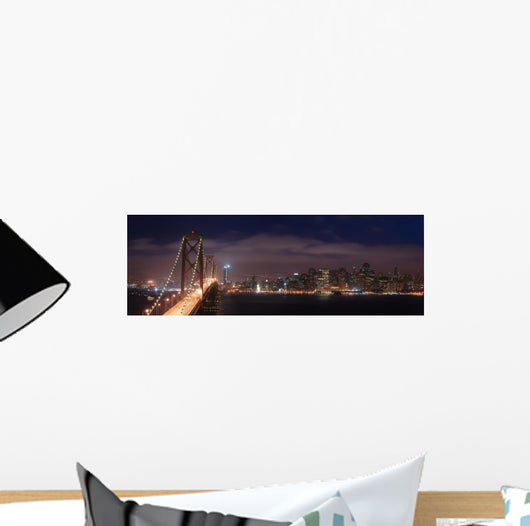 bay bridge and san francisco at night panorama Wall Mural