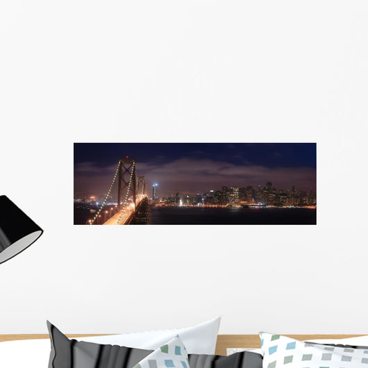 bay bridge and san francisco at night panorama Wall Mural