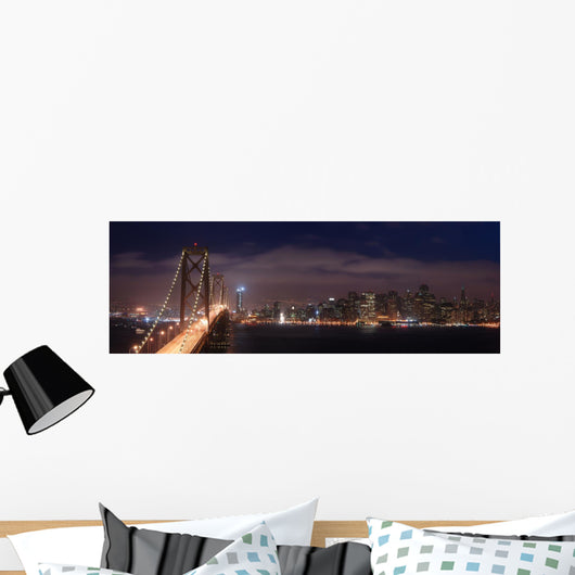 bay bridge and san francisco at night panorama Wall Mural